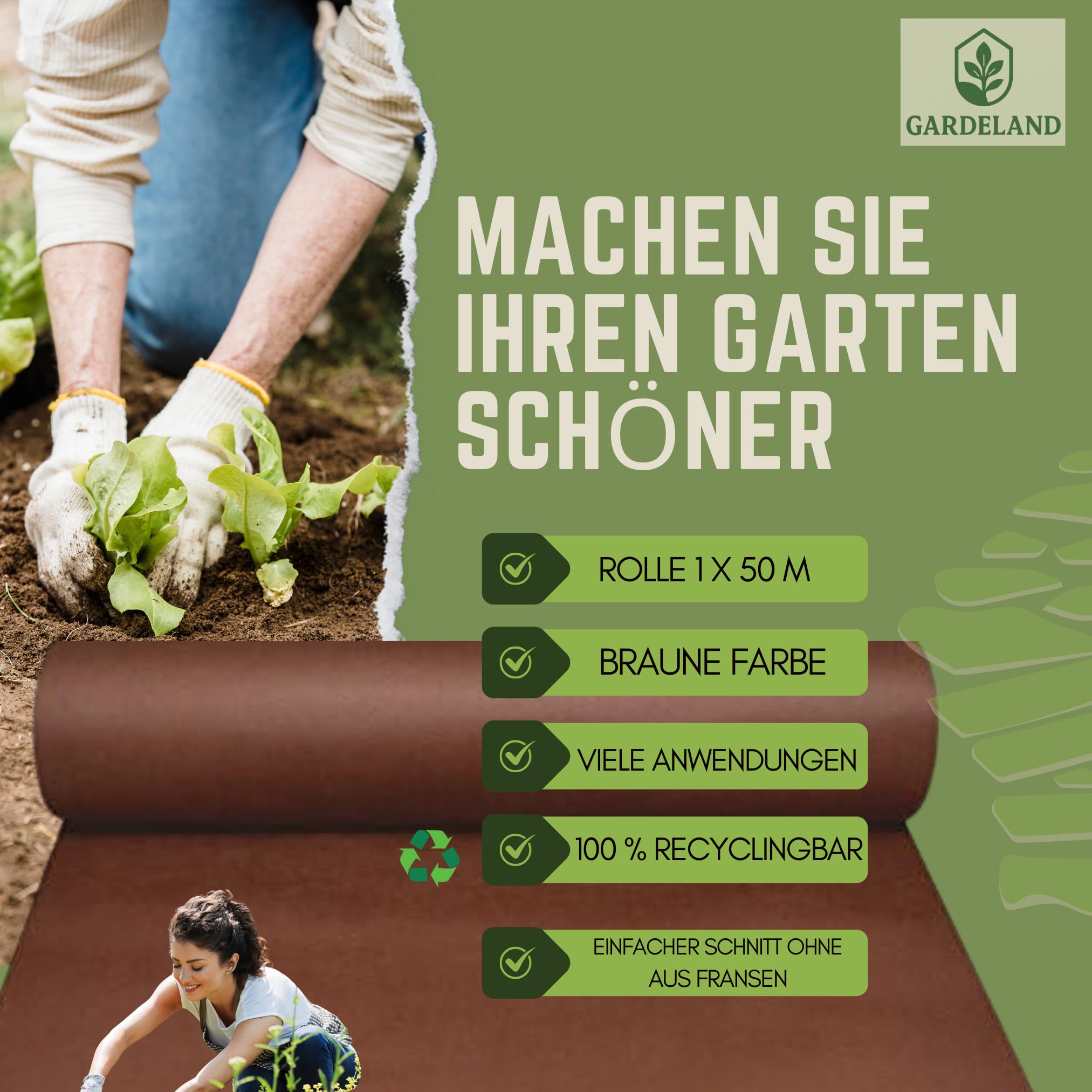 Unkrautvlies Braun Gartenvlies -5 Jahre Premium UV Behandlung im Außenbereich- Rolle 50 Meter x 1 Meter 90g/m2 Unkrautvlies Wasserdurchlässig Unkrautfolie FRANSEN Nicht aus Hergestellt EU