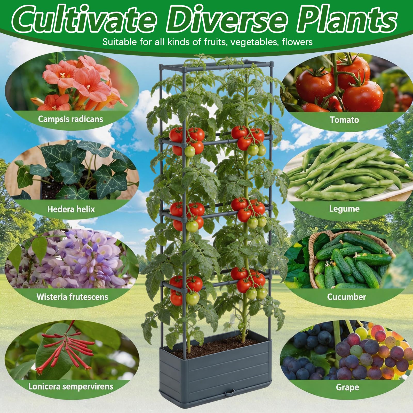 BRGD Paquete de 2 Jardineras Elevadas con Enrejado, 4 Niveles Torre de Cultivo para el Cultivo de Tomates, Pepinos, Frijoles, Rosales y Petunias