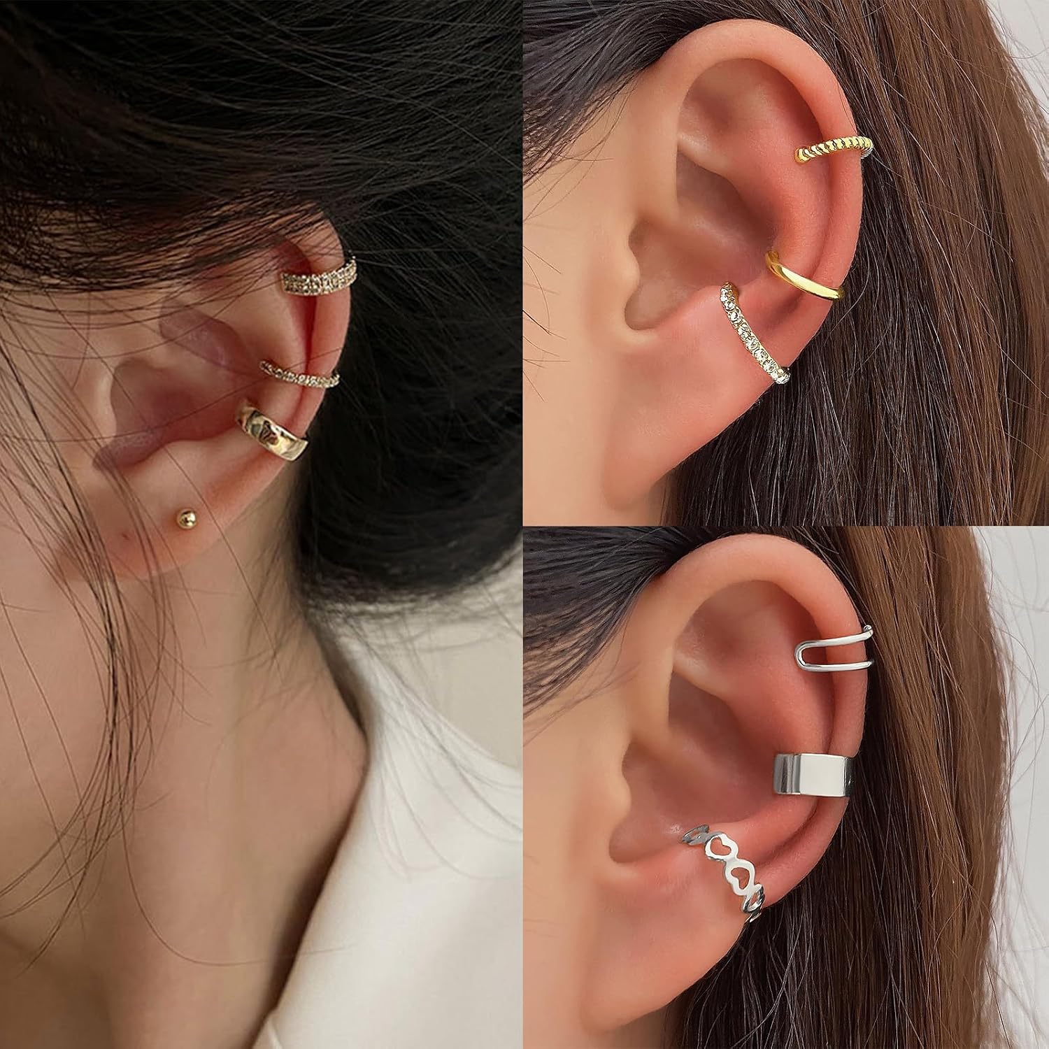 IFKM 12pcs Ear Cuffs For Women Non Piercing 14k Gold Silver Ear Cuffs Earrings Non Pierced Clip On Cartilage Earring Fake Earrings