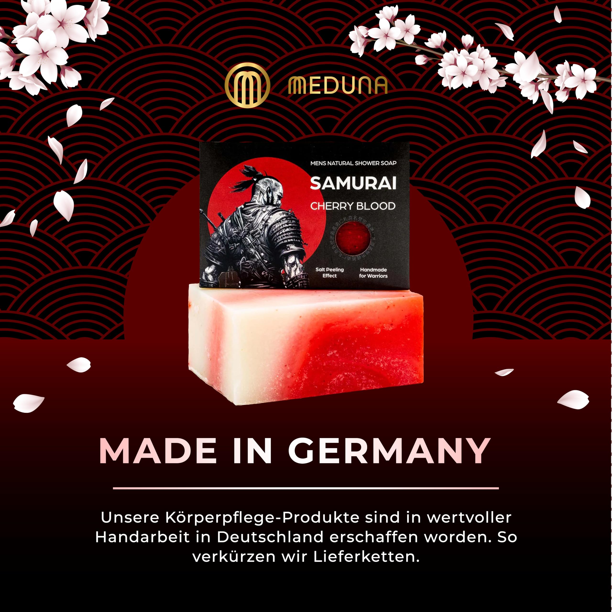 MEDUNA Samurai Cherry Blood 5er Pack Peeling-Seife Männer Mens Natural Shower Soap, Naturkosmetik, Naturseife, 100g, keine chemischen Zusätze, vegan, tierversuchsfrei