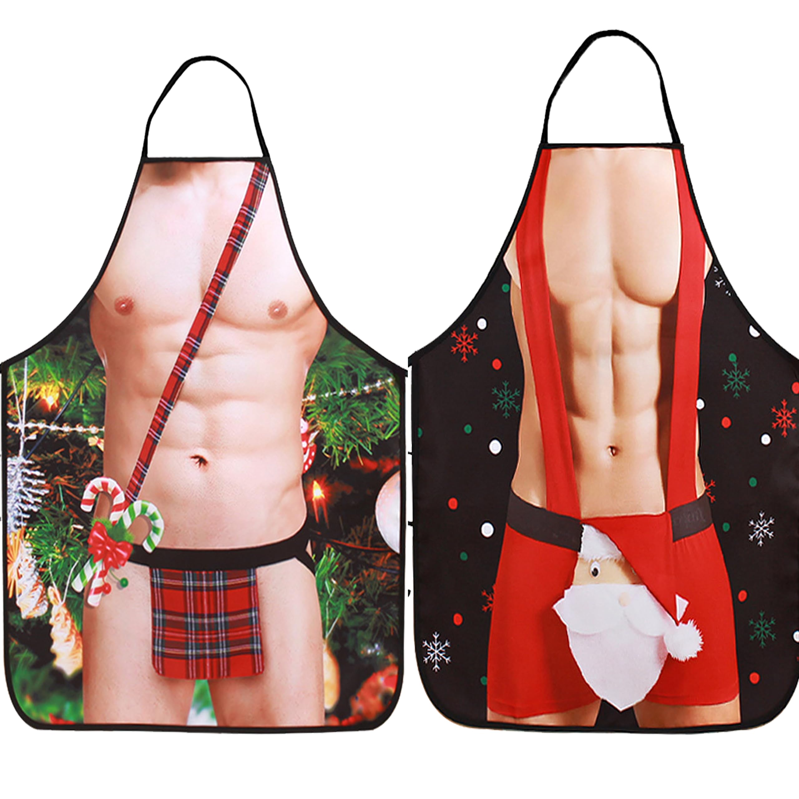 LIKPOJA Christmas Kitchen Cooking Aprons Wife and Husband Novelty Sexy Aprons Couples Secret Santa Funny Christmas Gifts for Women and Men Dinner Party(Pack of 2,Husband E)