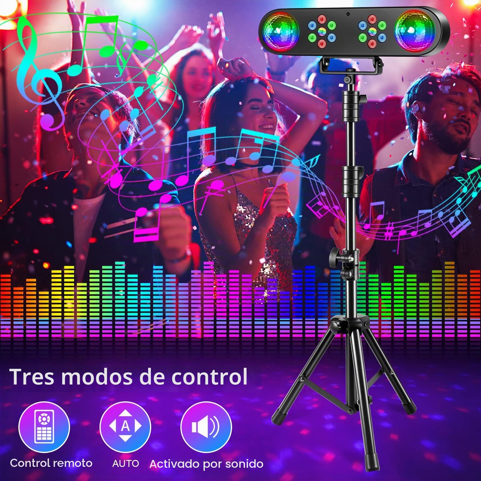 Luz de DJ con trípode, luces de bar, bola giratoria para discoteca, mando a distancia e iluminación de escenario, activada para bares, conciertos, eventos móviles, bailes, bodas, Halloween