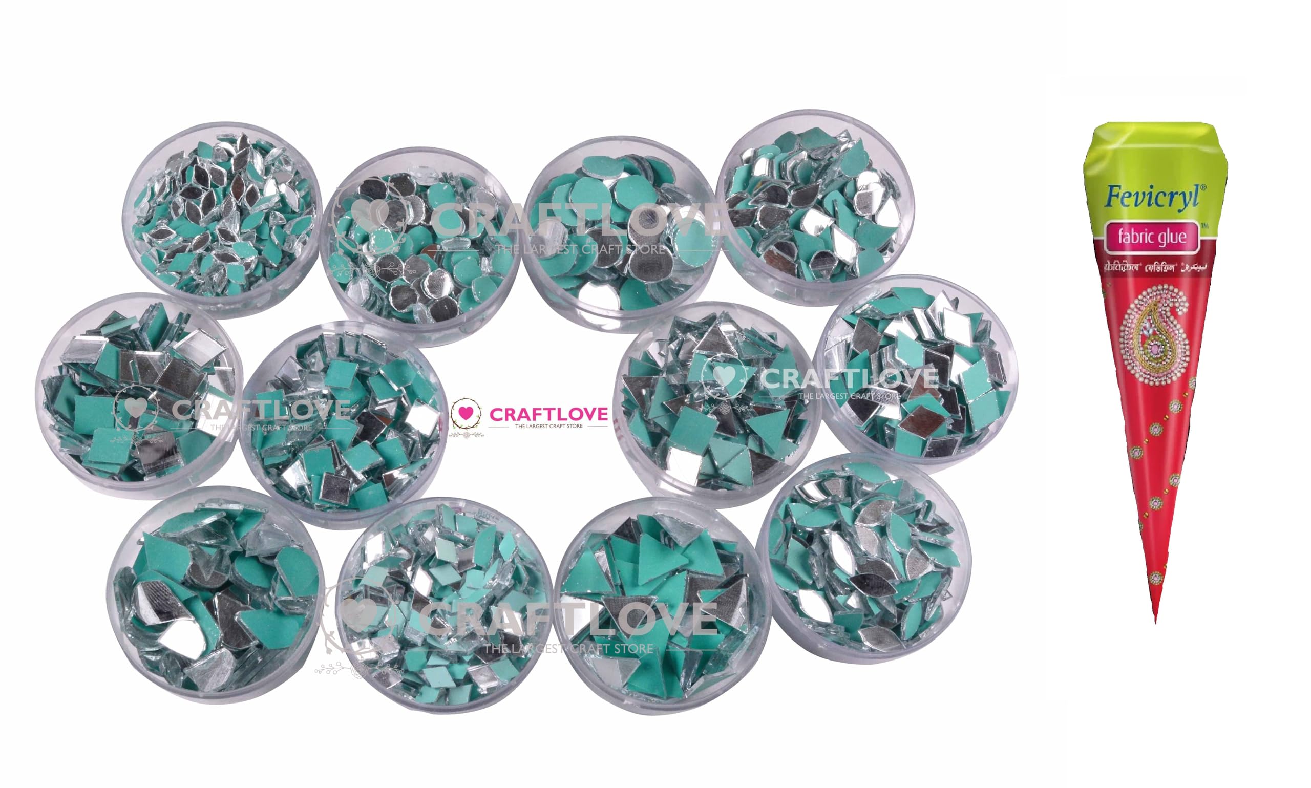 CRAFT LOVEMirrors Combo for Mirror Art, Jewellery Making, Lippan Art & DIY Craft Work - with Free Glue !! (Pack of 1800 Piece)