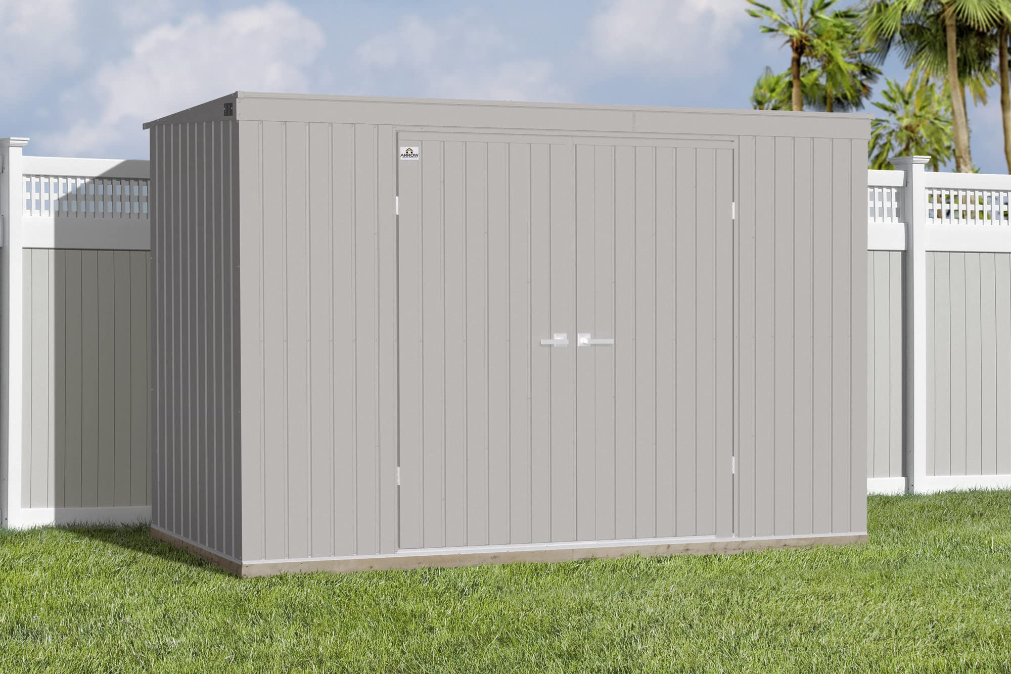Arrow Shed Elite 10' x 4' Tall Outdoor Steel Storage Shed with High Gable and Lockable Doors Storage Building with Pent Roof, Cool Grey