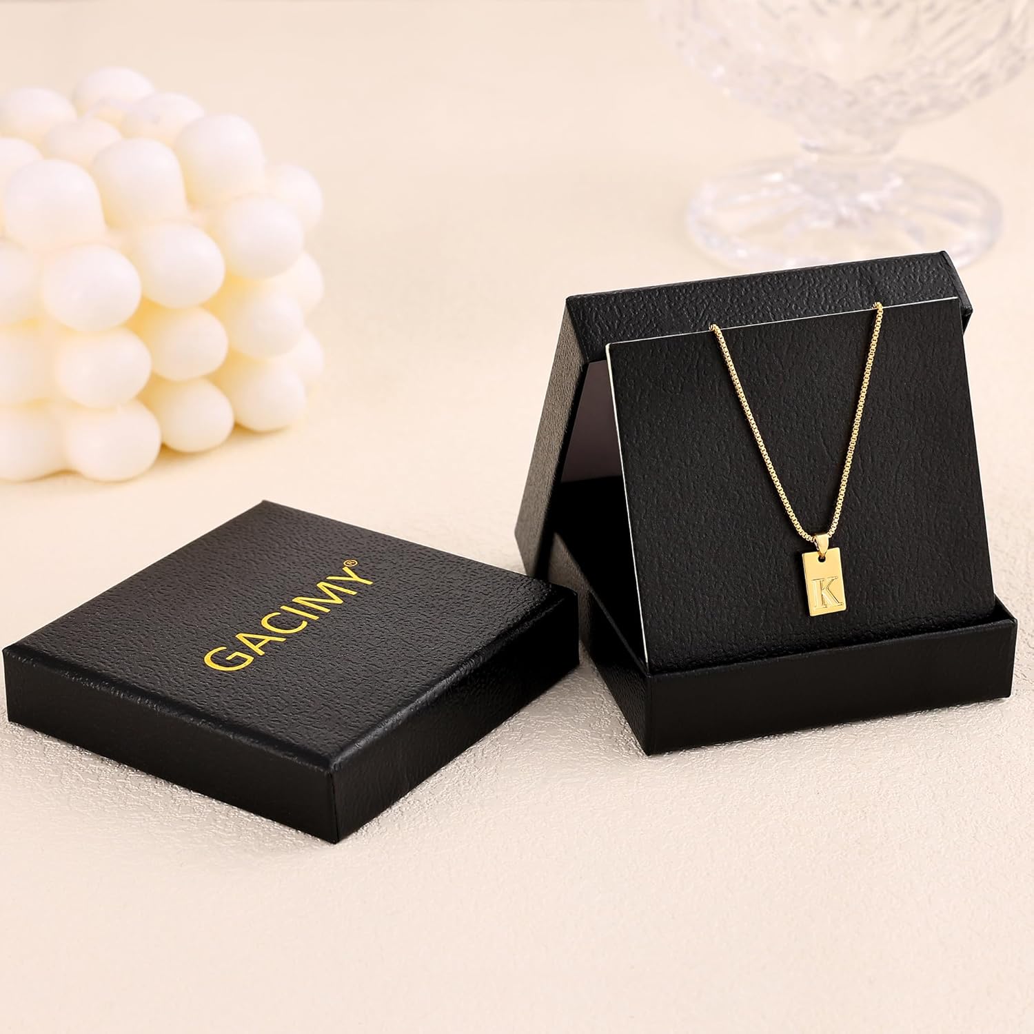Gacimy 18K Real Gold Plated Initial Necklace for Women - Small Square Letter Pendant with Box Chain - Minimalist Personalized Jewelry Gifts for Mom - Image 7