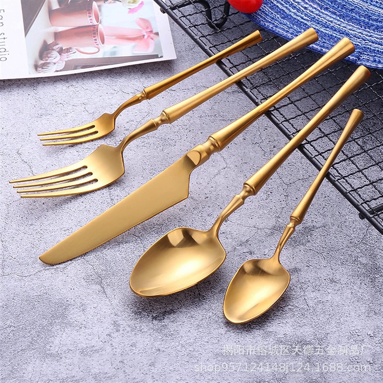 Edelstahlbesteck Besteckset, Bestecksets 5/20-teilig Goldbesteckset 18/10 Edelstahl Besteckset Tafelmesser Löffel Tafelgabel Teelöffel