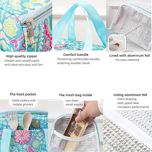 Miniatura 3 de Lonchera para mujeres y hombres, reutilizable, aislada, bolsa de mano, bolsa térmica para alimentos para viajes, trabajo, picnic, playa, forrada con