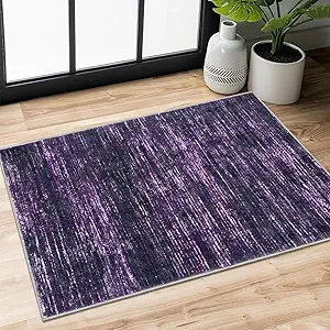 2x3 Purple White Modern Abstract Rug for Entryway, Super Soft Small Area Rug, Washable Non-Slip Kitchen Rugs, Low-Pile Mat for Bedside, Indoor Door Mat