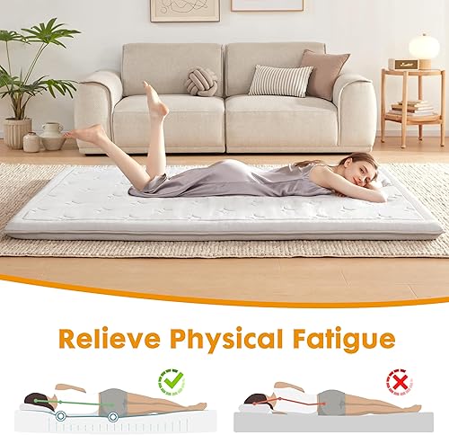 Miniatura 3 de Lazyzizi Cubrecolchón japonés para el suelo, colchón de futón plegable de espuma viscoelástica de 4 pulgadas, tapete de dormir portátil enrollable