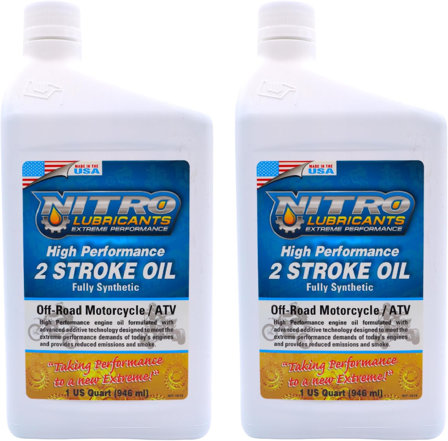 Nitro Lubricants 2 Stroke Engine Oil – Semi-Synthetic, High Performance Formula for Motorcycles and ATVs – Racing and Off-Road Use – Advanced Additive Technology – 1 Quart – Made in USA (2-Pack)