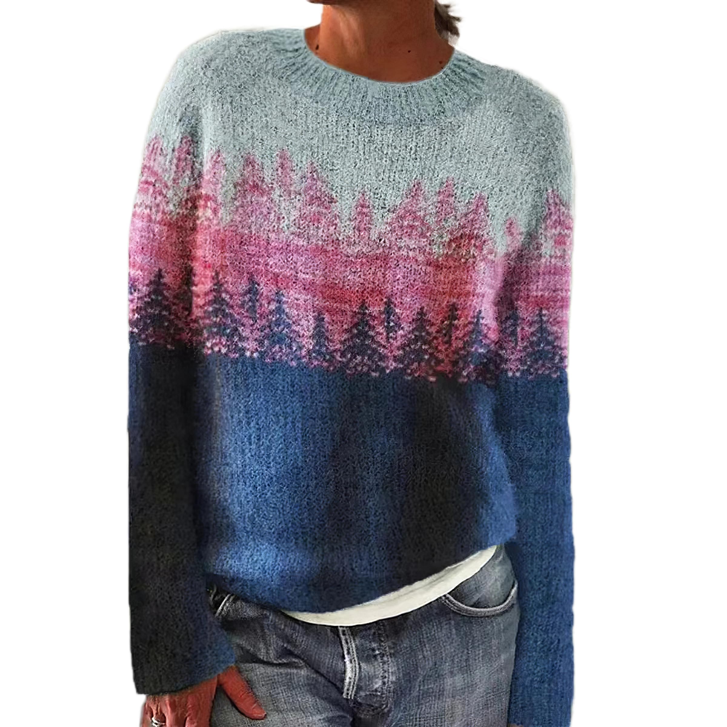 Womens Fair Isle Knit Pullover Sweater Oversized Casual Loose Crewneck Vintage Striped Long Sleeve Jumper Tops