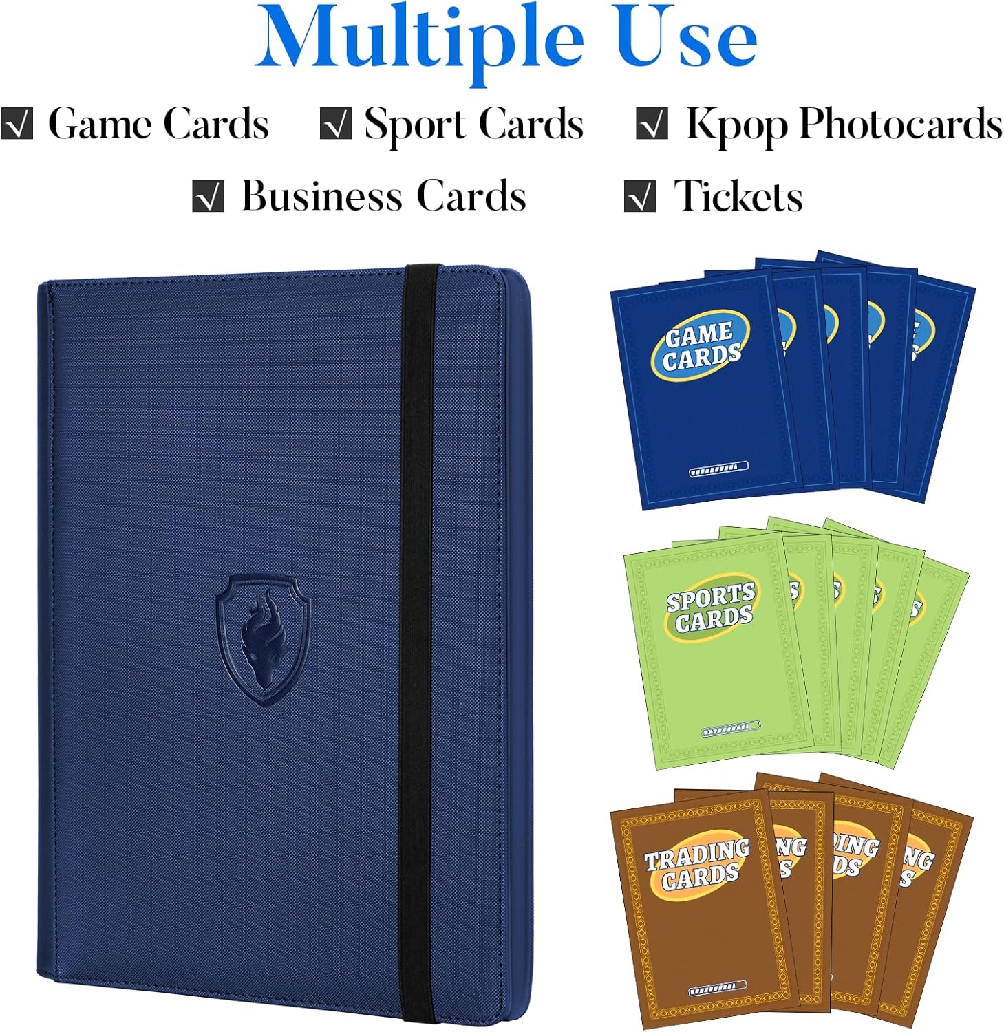 Premium 9 Pocket Card Binder for 360 Cards, Fabmaker PU Cover Trading Card Binder, Sturdy Card Collection Album, Sleek Card Holder Folders for Game Cards & Sports Cards, Navy Blue