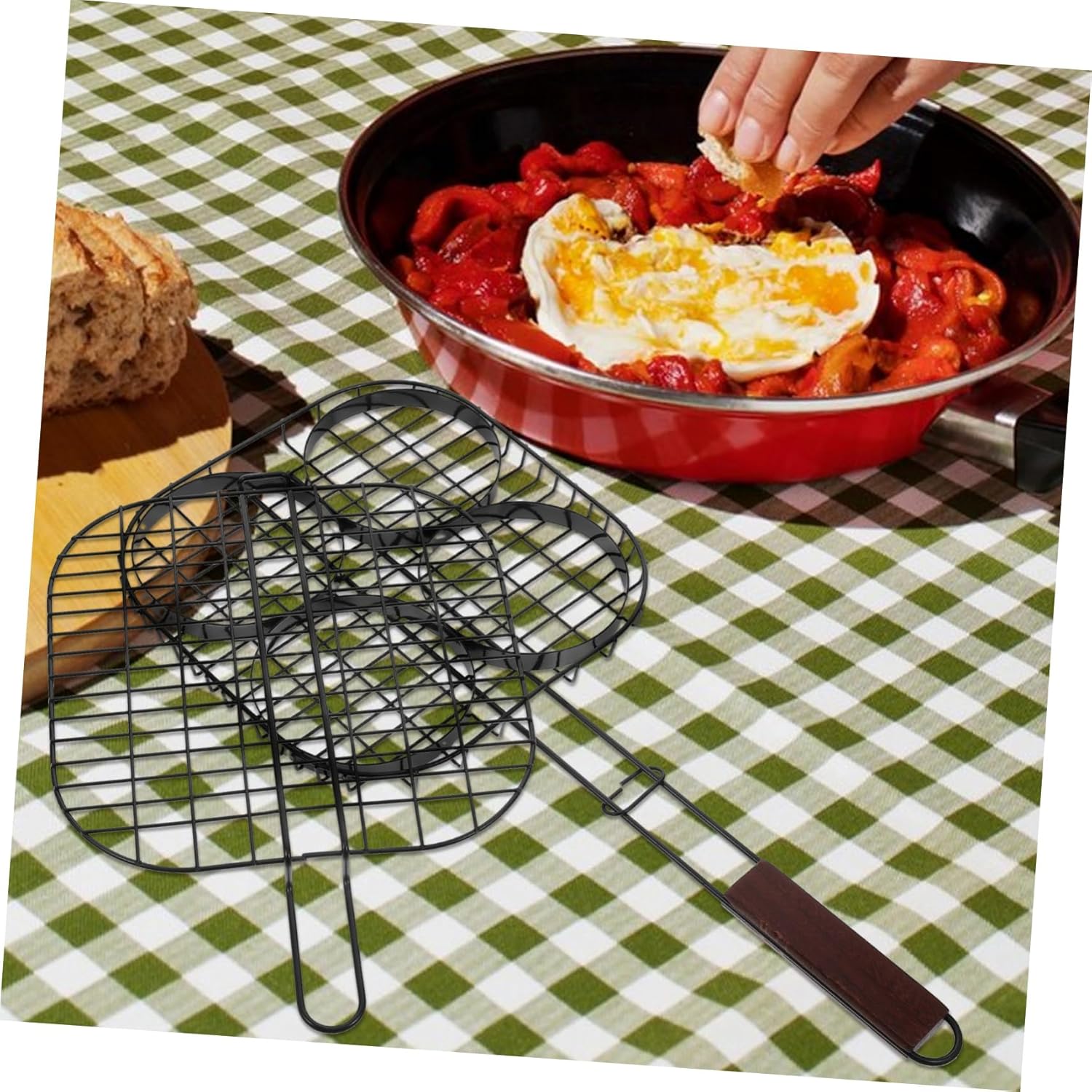 VANZACK Barbecue Grilling Basket for Outdoor Bbq Hamburger Broiler Wire Rack Family Sized Capacity for Burgers Comfortable Grip for Steak Chicken Wings Fish