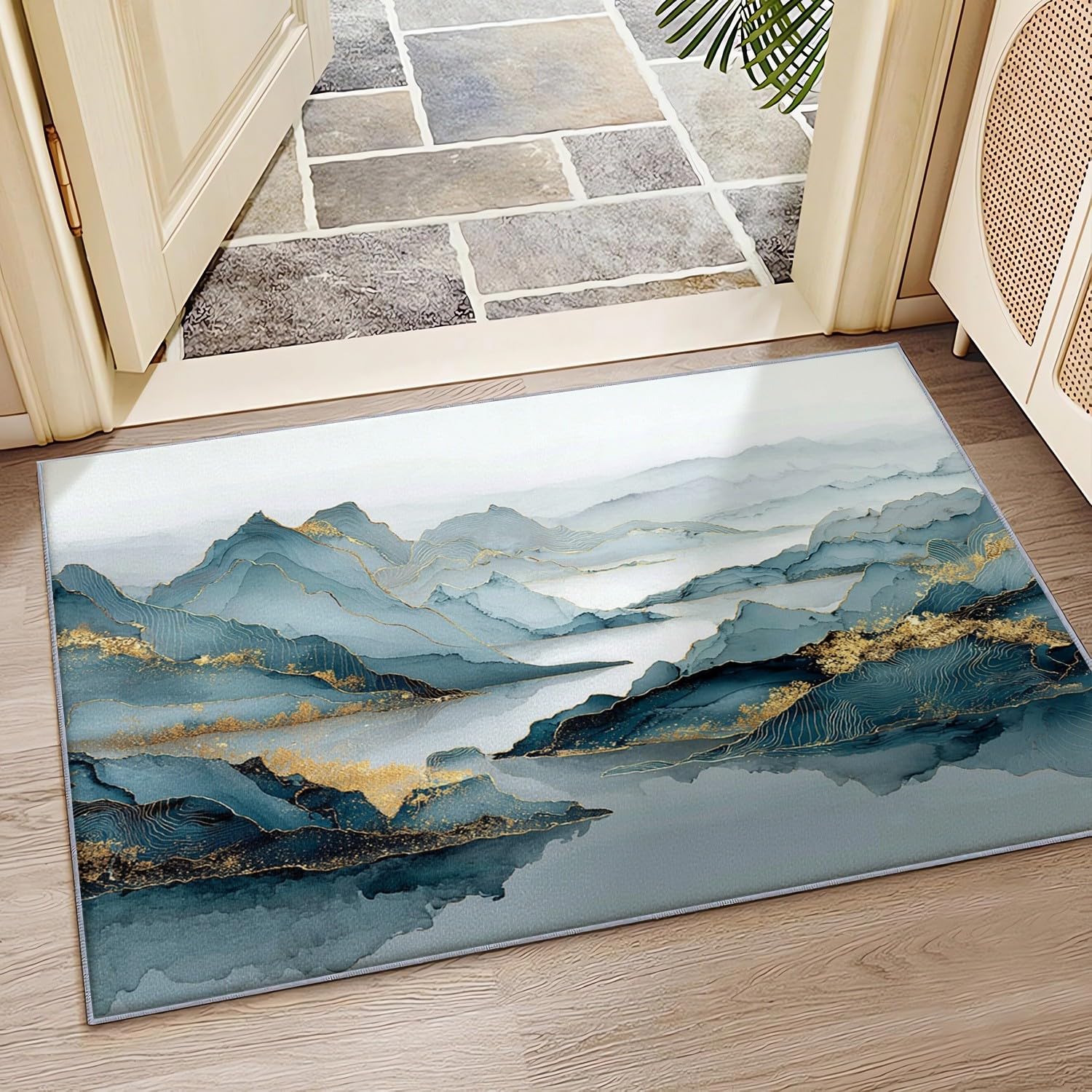 Genérico Flanelowe antypoślizgowe dywaniki do pokoju 160 x 230 cm szary miękki nieblaknący dywan, chiński obraz tuszem dywaniki do wnętrz do salonu, sypialni, jadalni