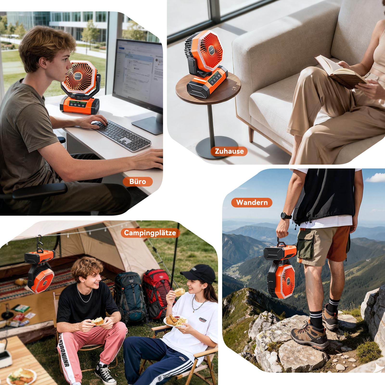20000mAh Camping Ventilator, Aufladbare Akku Ventilator, Tragbarer Ventilators mit LED Licht, 120° Oszillierbar, mit Fernbedienung, Haken, USB Tischventilator, Geeignet Reisen, Picknick, Stromausfall