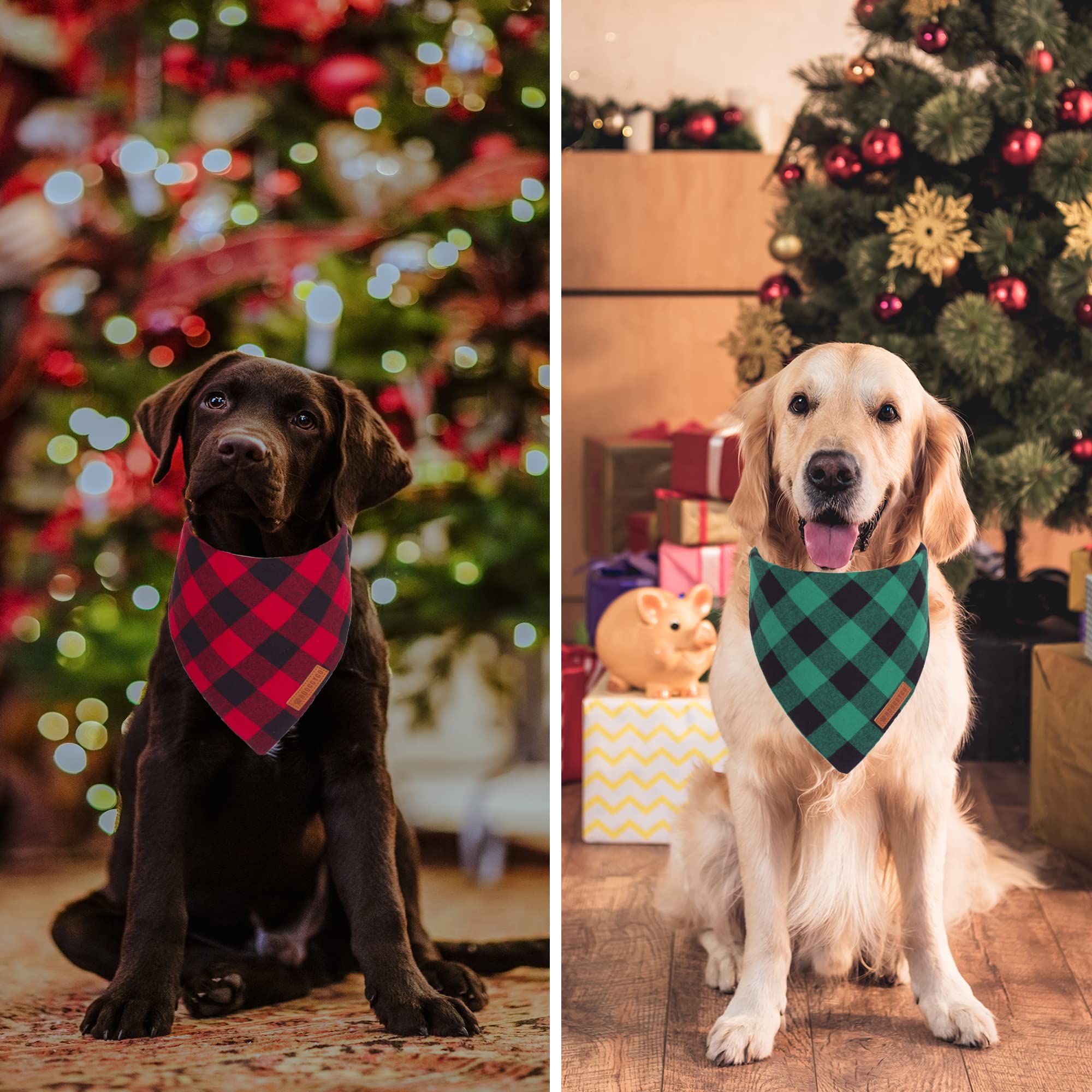 Adoggygo Paquete de 4 pañuelos de Navidad clásicos a cuadros para mascotas, varios tamaños ofrecidos, bandana a cuadros azul, blanco, verde, rojo a cuadros para perros pequeños (pequeño)