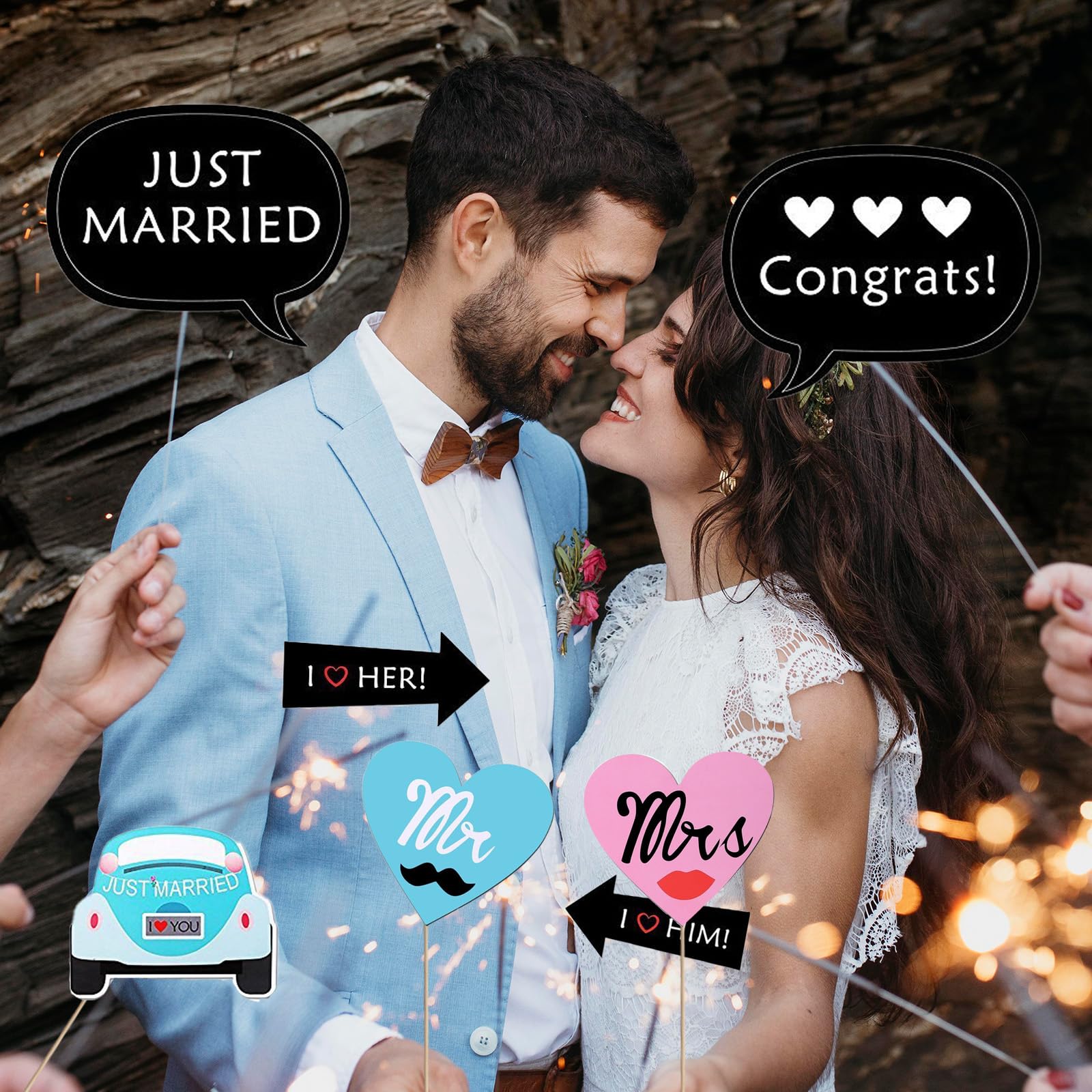 Kotbs Lot de 52 accessoires pour photomaton de mariage, enterrement de vie de jeune fille, fête de fiançailles, Saint-Valentin, accessoires de photomaton