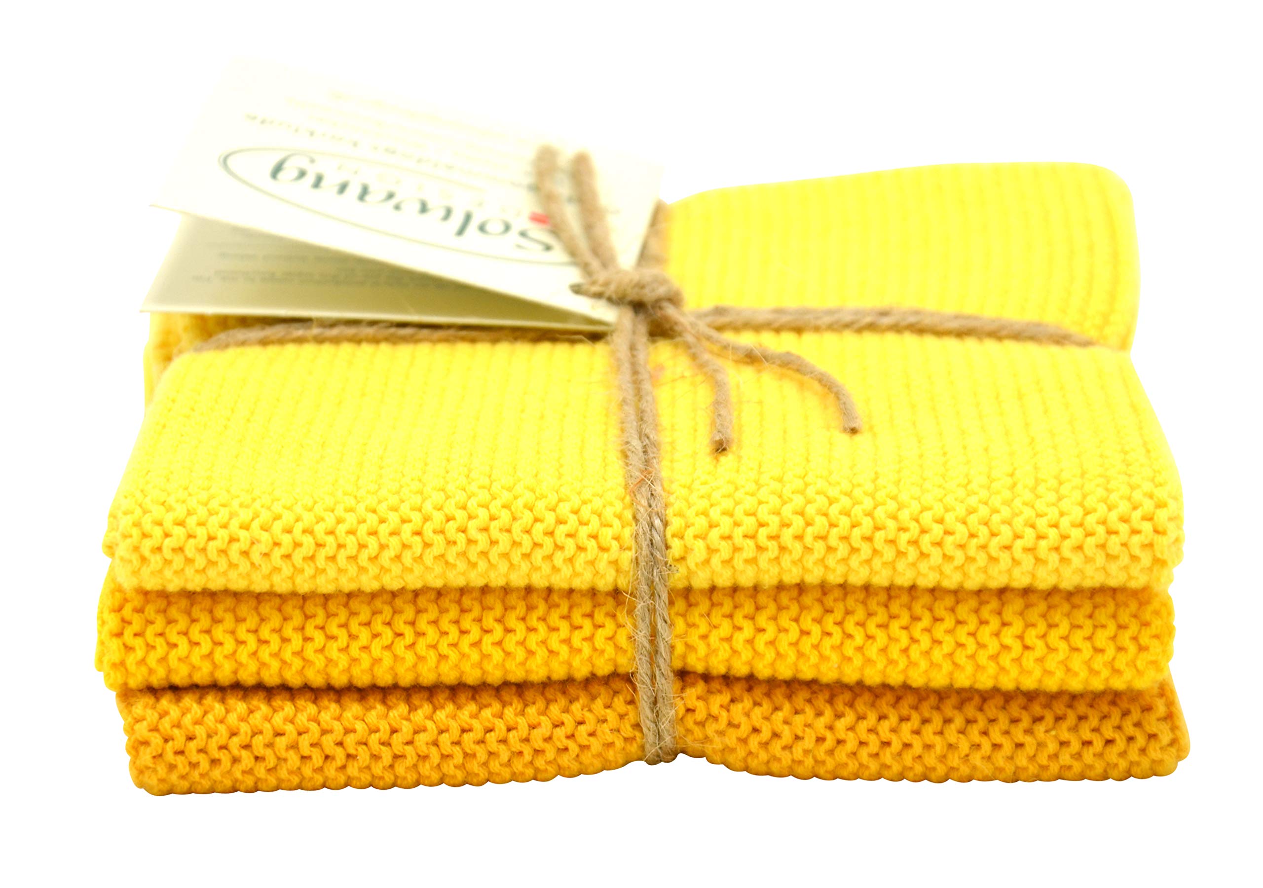 Solwang 3-Piece Danish Cotton Dishcloths in 100% Certified Organic Cotton Made in India (Yellow Organic Combi)