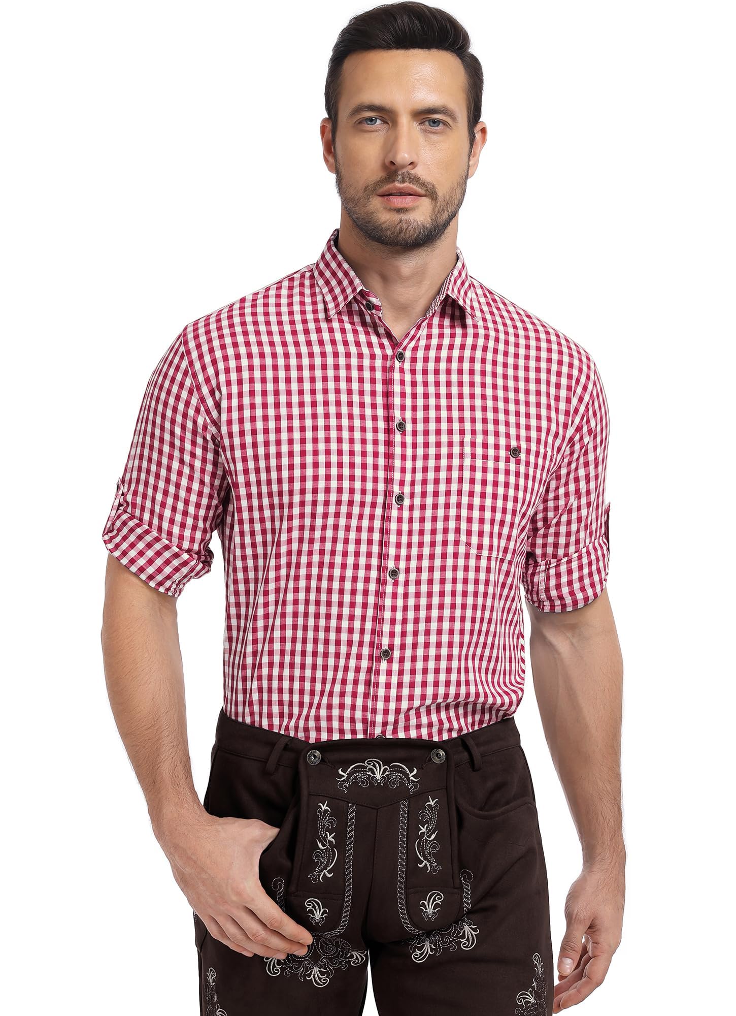 Camicia Oktoberfest Uomo Camicia Bavarese Camicie Tirolese Costume Bavarese Herren Rosso Blu Verde