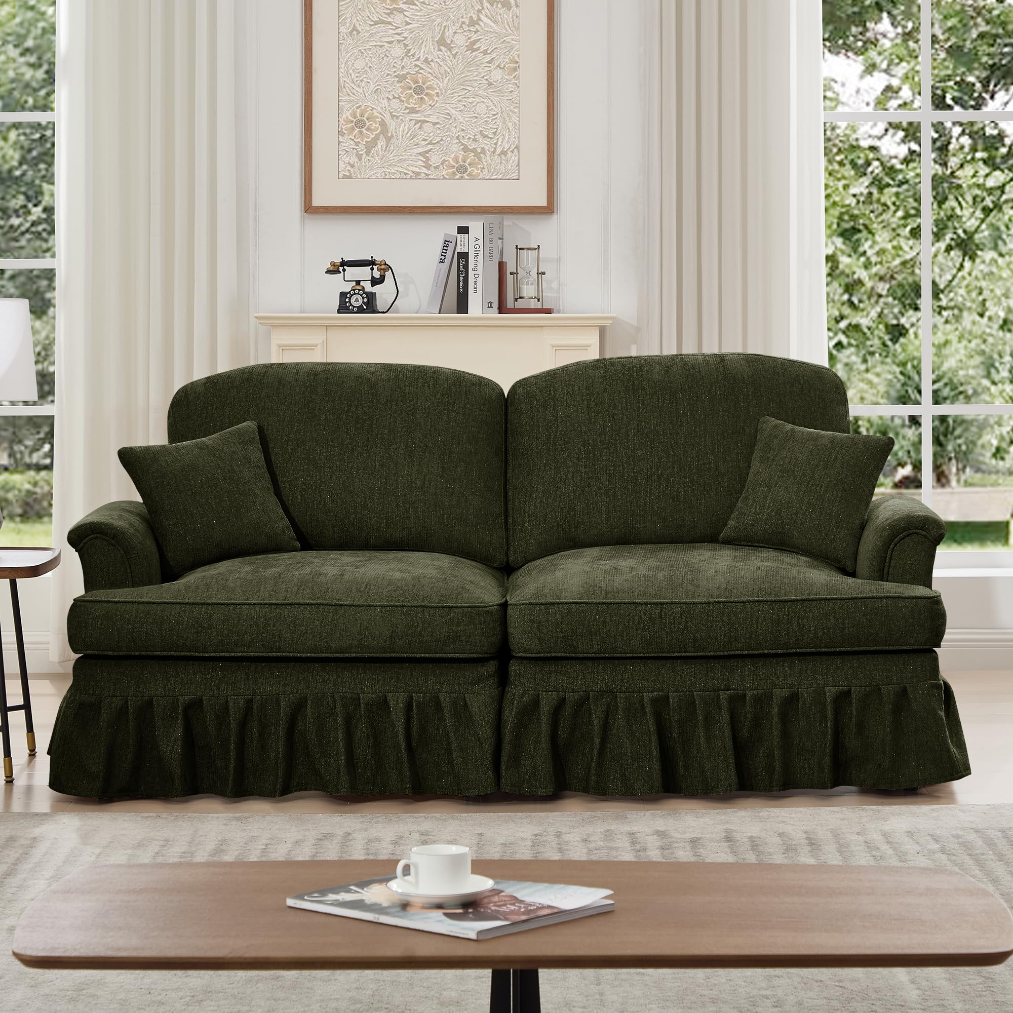 KEIKI Mid Century Modular Sofa with Flared Arms and Skirted Design 76 Loveseat Chenille Sectional Couches for Living