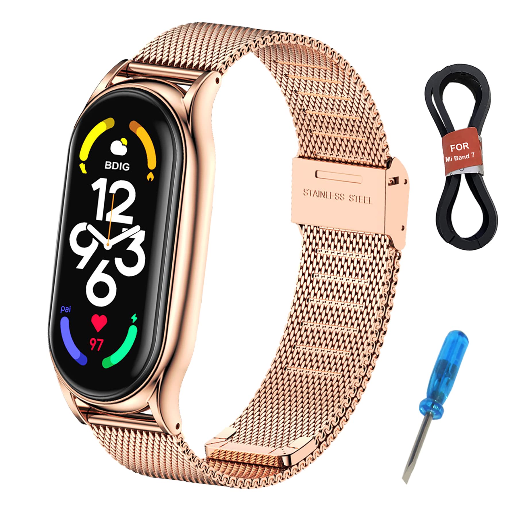 BDIG Compatible For Xiaomi Mi Band Strap, Metal Bracelet MiBand  Waterproof Stainless Steel Wrist Strap Accessory Band Strap for Xiaomi Mi  Smart
