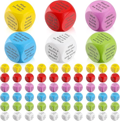 Libima Juego de 60 cubos de madera para conversación, juego de dados de madera para preguntas socioemocionales, actividades de aprendizaje para
