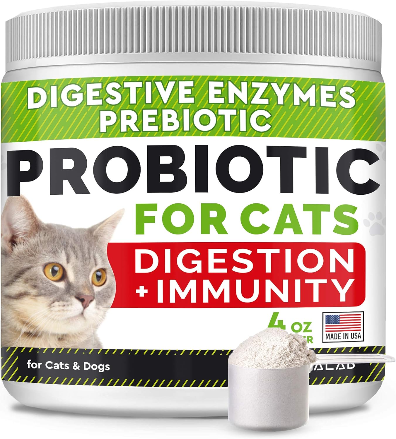 Probiotics Powder for Cats and Dogs All Natural Supplement Digestive Enzymes + Prebiotics