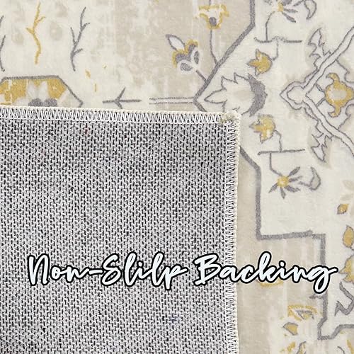 Miniatura 14 de COZYLOOM Alfombra de área de 2 x 6 pies, tribal, envejecida, para entrada, medallón vintage, alfombra para interiores, alfombra de pelo bajo, suave