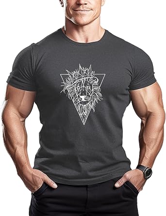 ReedCA King Lion Crown Bodybuilding T-Shirt | Mens Gym Tank Top Training T-Shirt - Cotton T-Shirt Training Top
