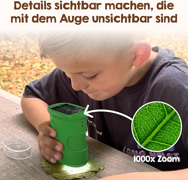 Edubini Digitales Mikroskop für Kinder [1000-fache Vergrößerung] - Tragbares Taschenmikroskop für Garten, Wald & Experimente - Kindermikroskop Spielzeug mit digitalem HD-Bildschirm [inkl Fotofunktion] - 2