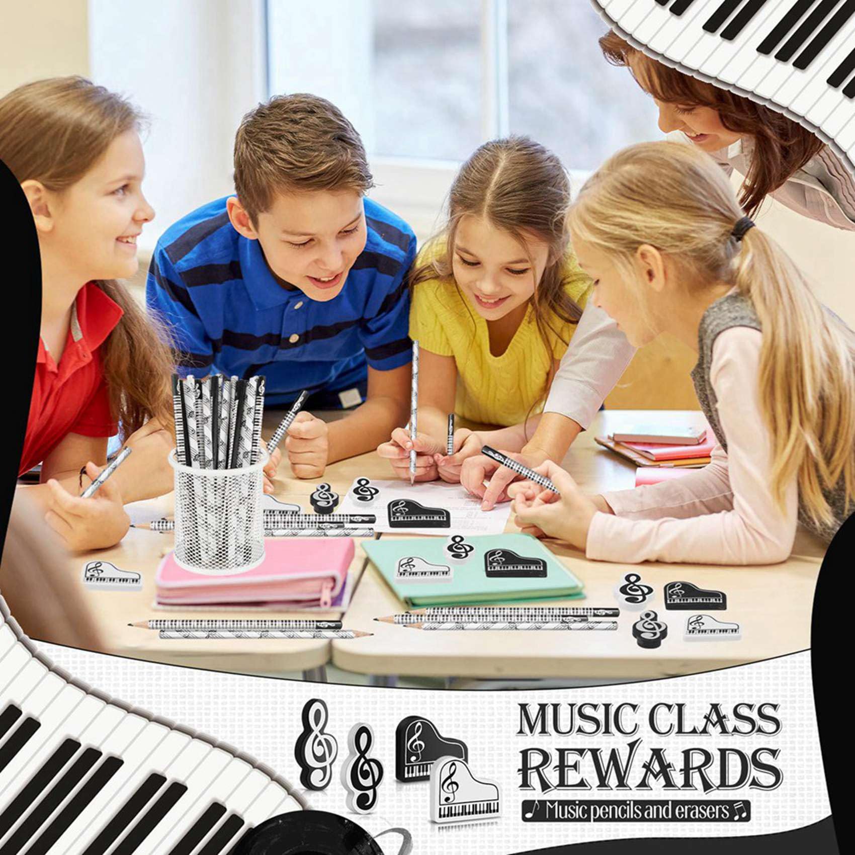 Matite Musicali Matita per Note Musicali con Gomme da Cancellare A Tema Musicale Matite In Legno Gomme per Tastiera Divertenti Sfuse Regalo (288 Pezzi)