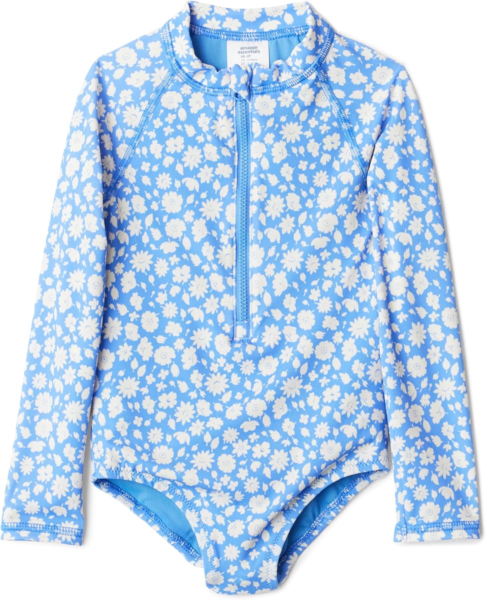 Amazon Essentials Girls' Long Sleeve Rash Guard One-Piece Swimsuit