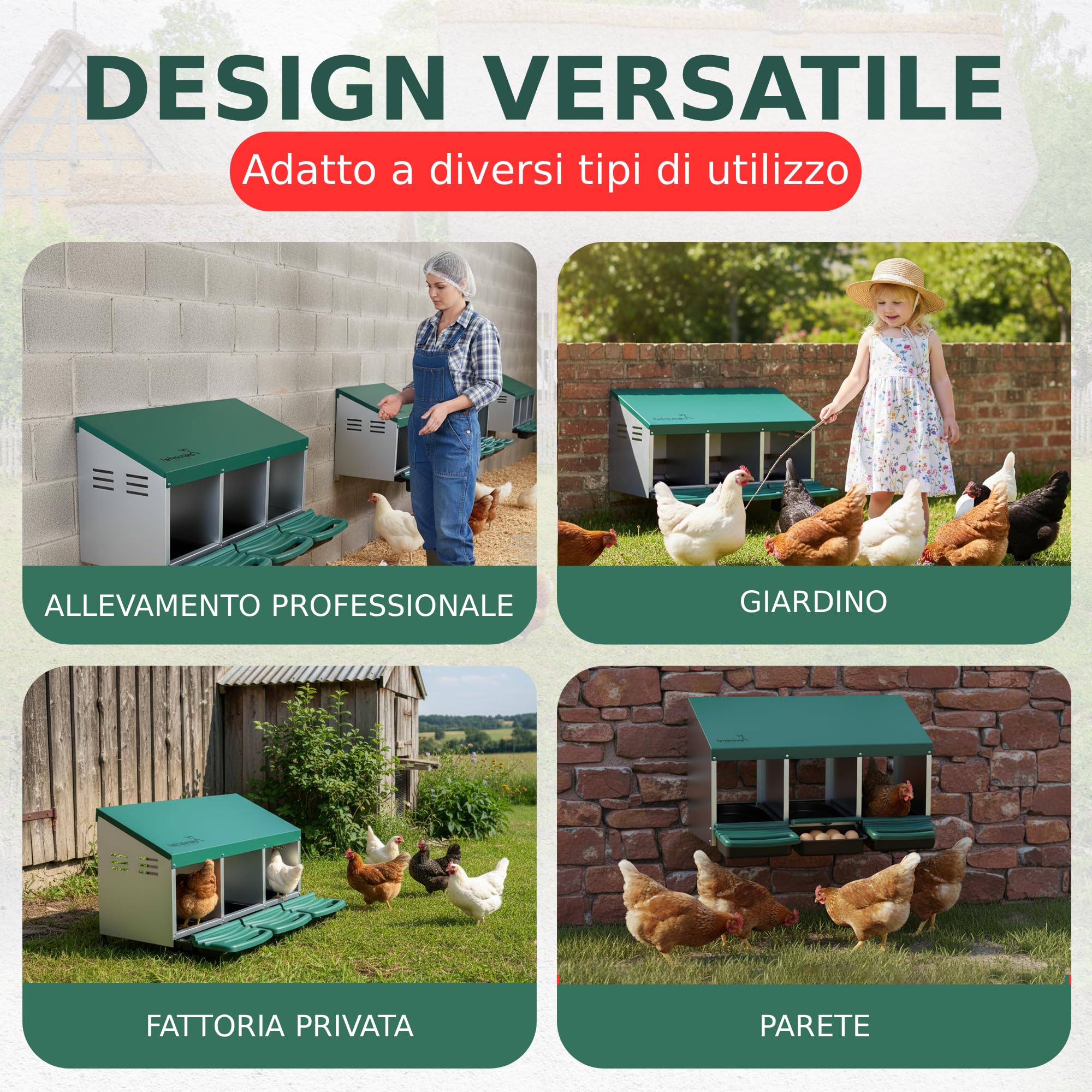 TEHORNEO Nido per Galline, Nido per Galline Ovaiole 81x51x47 cm Acciaio Zincato e 3 Scomparti, Cassetta per Deporre Uova Pollaio, Nidi per Galline Ovaiole, Adatto per 12-15 Polli