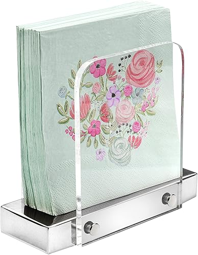 Miniatura 4 de Servilletero moderno para cocina, servilletero de pie para mesas, acrílico transparente y base de acero plateado, decoración de cocina y comedor