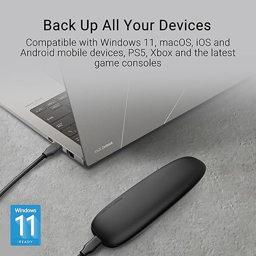 Vista 5 de ASUS Cobble M.2 NVMe® PCIe® Carcasa SSD portátil, USB-C® 3.2 Gen 2x1, velocidades de transferencia de hasta 10 Gbps, resistencia al agua y al polvo