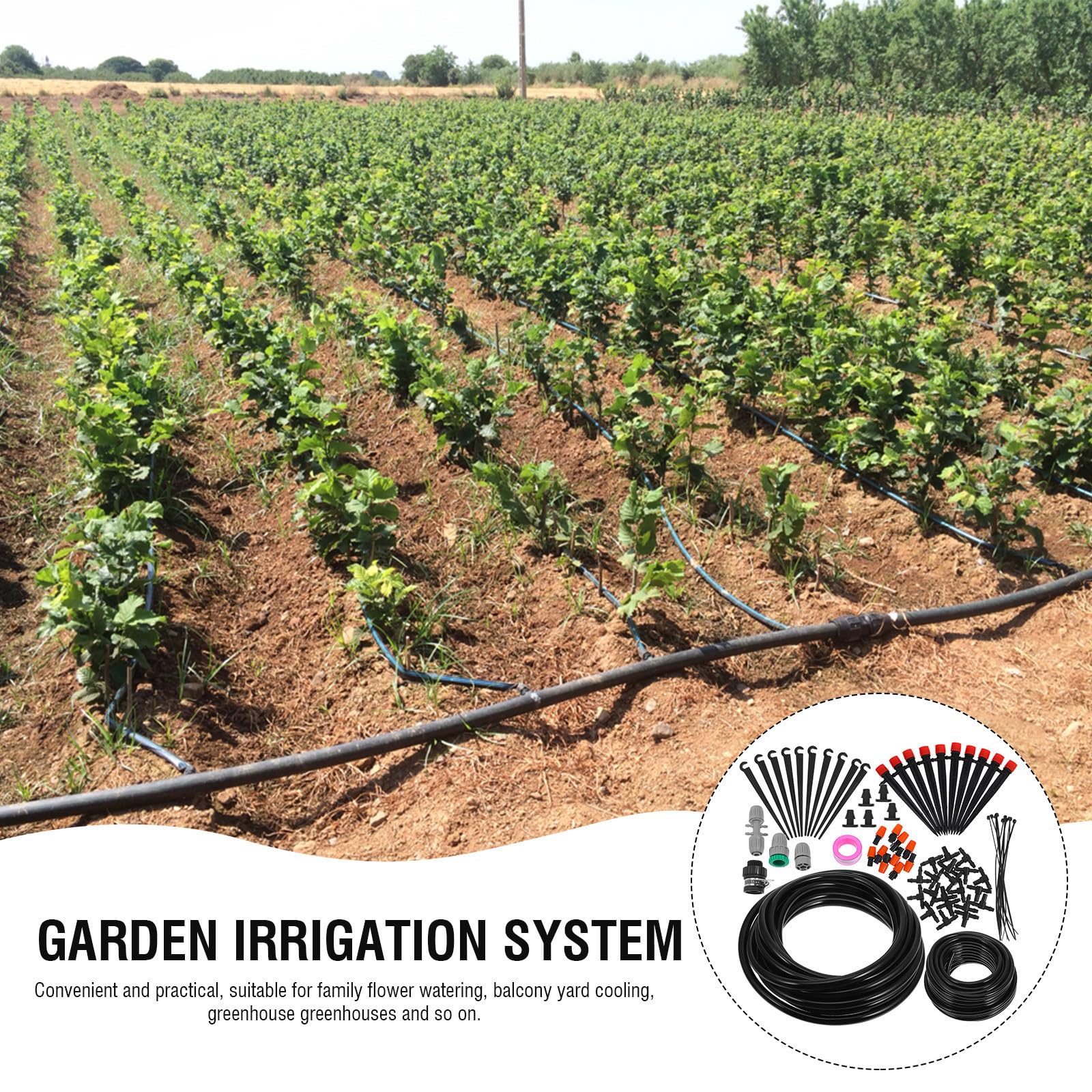 Mikikit Kit di Irrigazione a Goccia Automatico per Piante 16 Condotti in Pp e Acciaio Inossidabile, Spruzzatori a Nebbia e Gocciolatori, Facile Installazione per Giardino e Prato