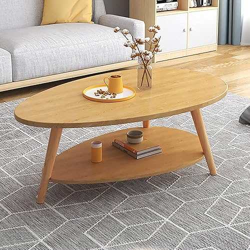 Miniatura 5 de Mesa de Centro Mesa de centro ovalada de MDF con patas de madera de 35.4 x 19.7 x 16.5 in, mesa auxiliar de sofá de doble capa, para apartamento