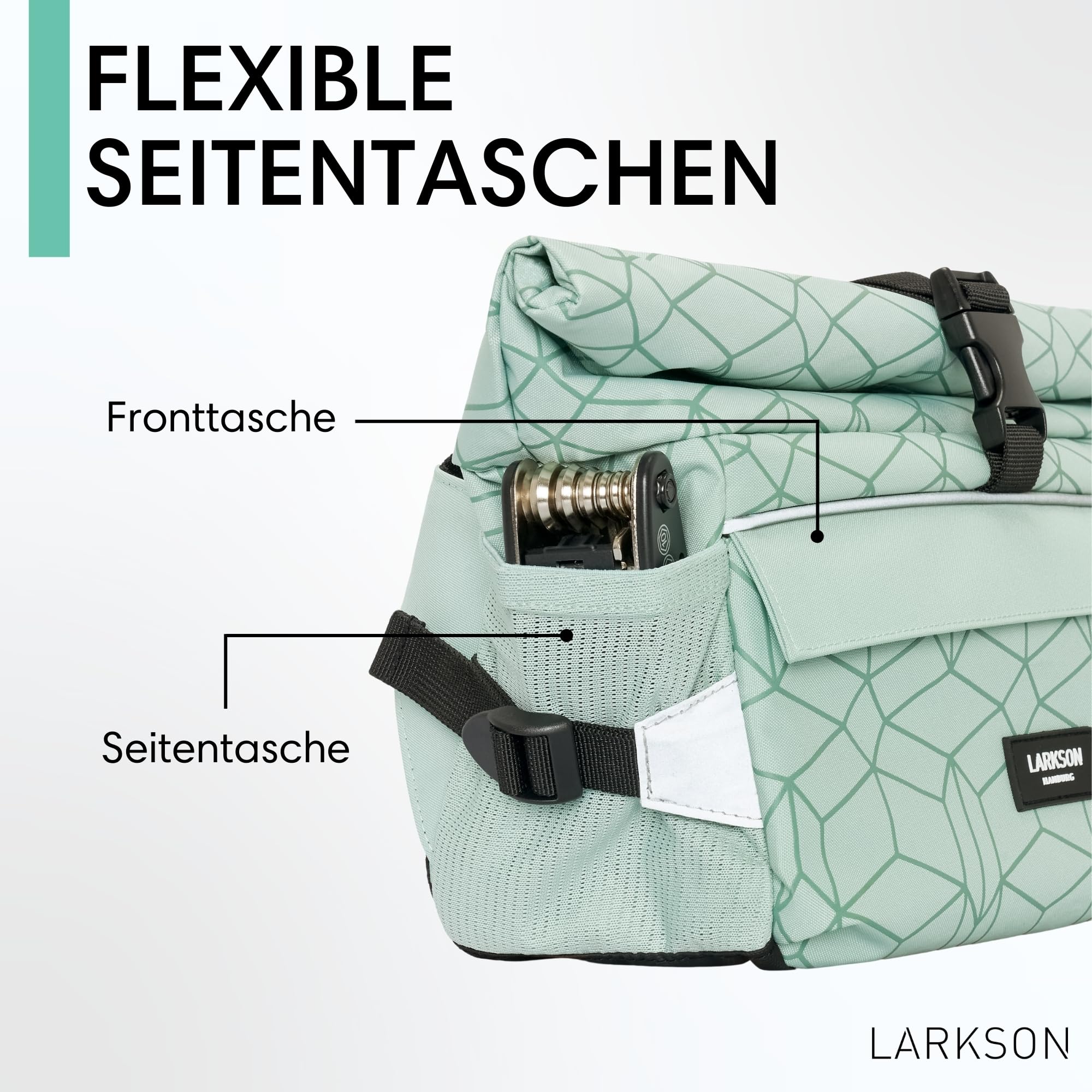 LARKSON Lenkertasche Fahrrad Grün - Lasse - 2 in 1 Fahrradtasche & Umhängetasche - Bikepacking Tasche für Lenker Vorne mit Reflektion - Wasserabweisend