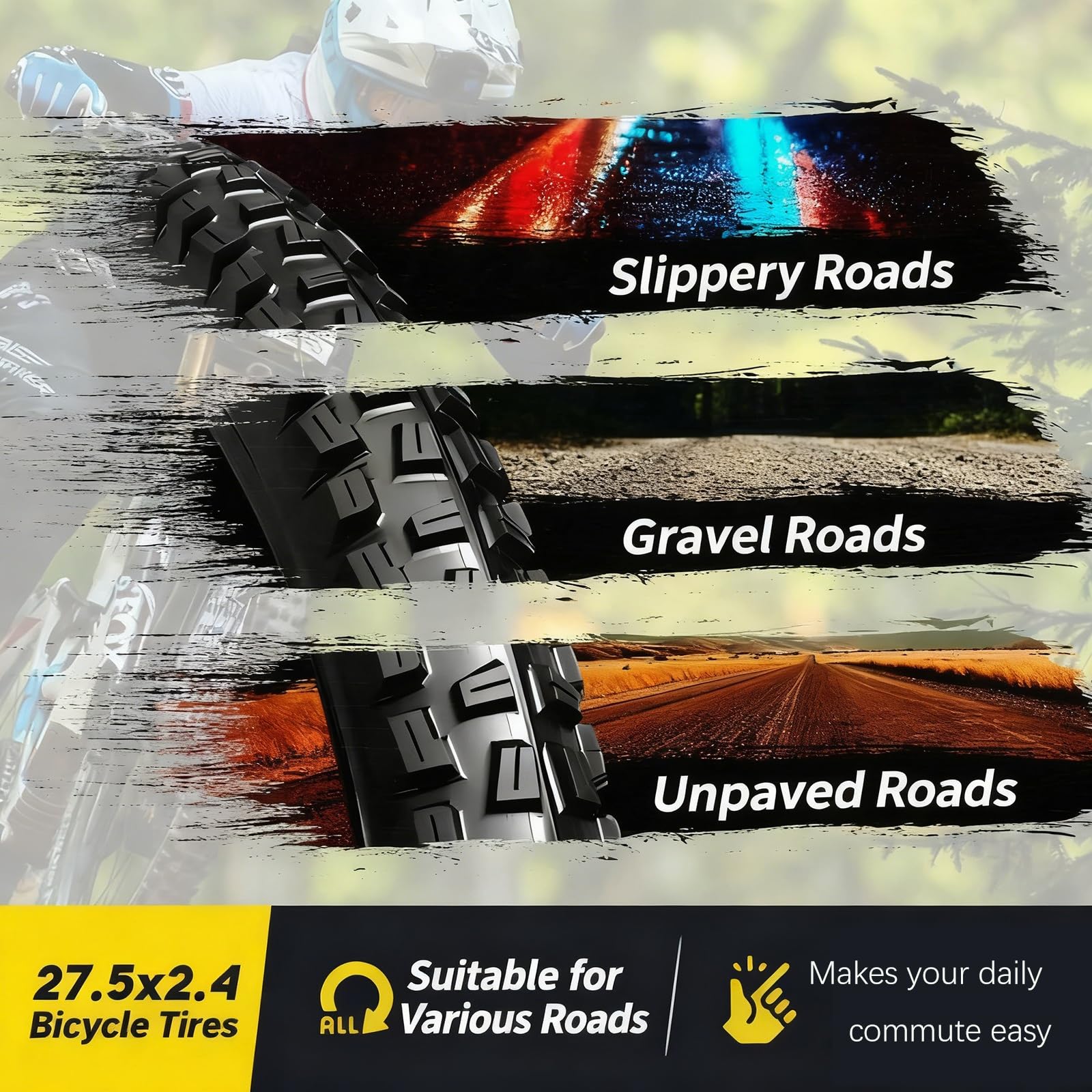 2PCS 27.5x2.4 Opon Rowerowych Odpornych na Przebicia, Gotowe do Tubeless, Trwała Mieszanka Gumowa, Kompatybilne z Większością Rowerów Górskich i Miejskich