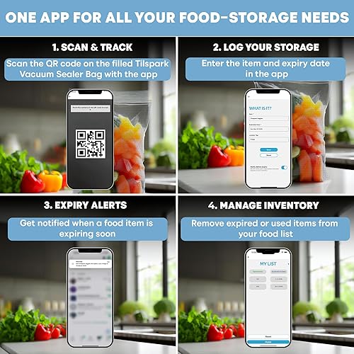 Miniatura 4 de Bolsas selladoras al vacío para almacenamiento de alimentos, paquete de 150 bolsas de vacío inteligentes con código QR, de 8 x 12 pulgadas, sin BPA,