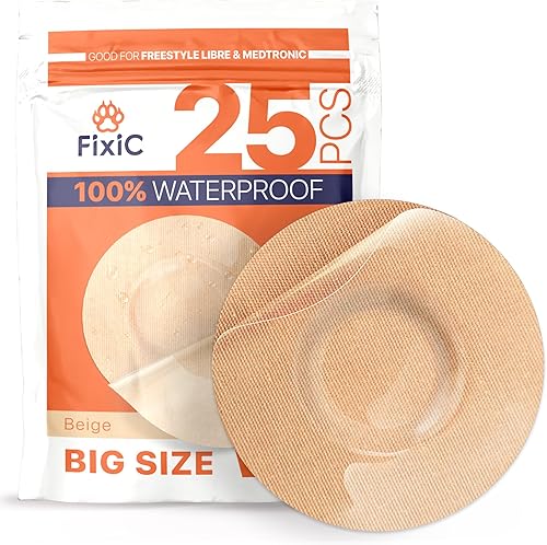 Fixic Parche adhesivo Freestyle 25 piezas de tamaño grande Bueno para Libre 1, 2, 3 Enlite Guardian Sin pegamento en el centro del parche Papel
