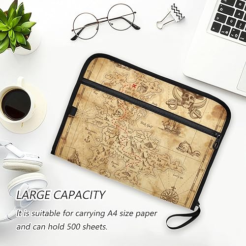 Miniatura 6 de OTVEE Organizador de archivos de acordeón, mapa del tesoro pirata retro, 13 bolsillos, carpeta de archivo expandible