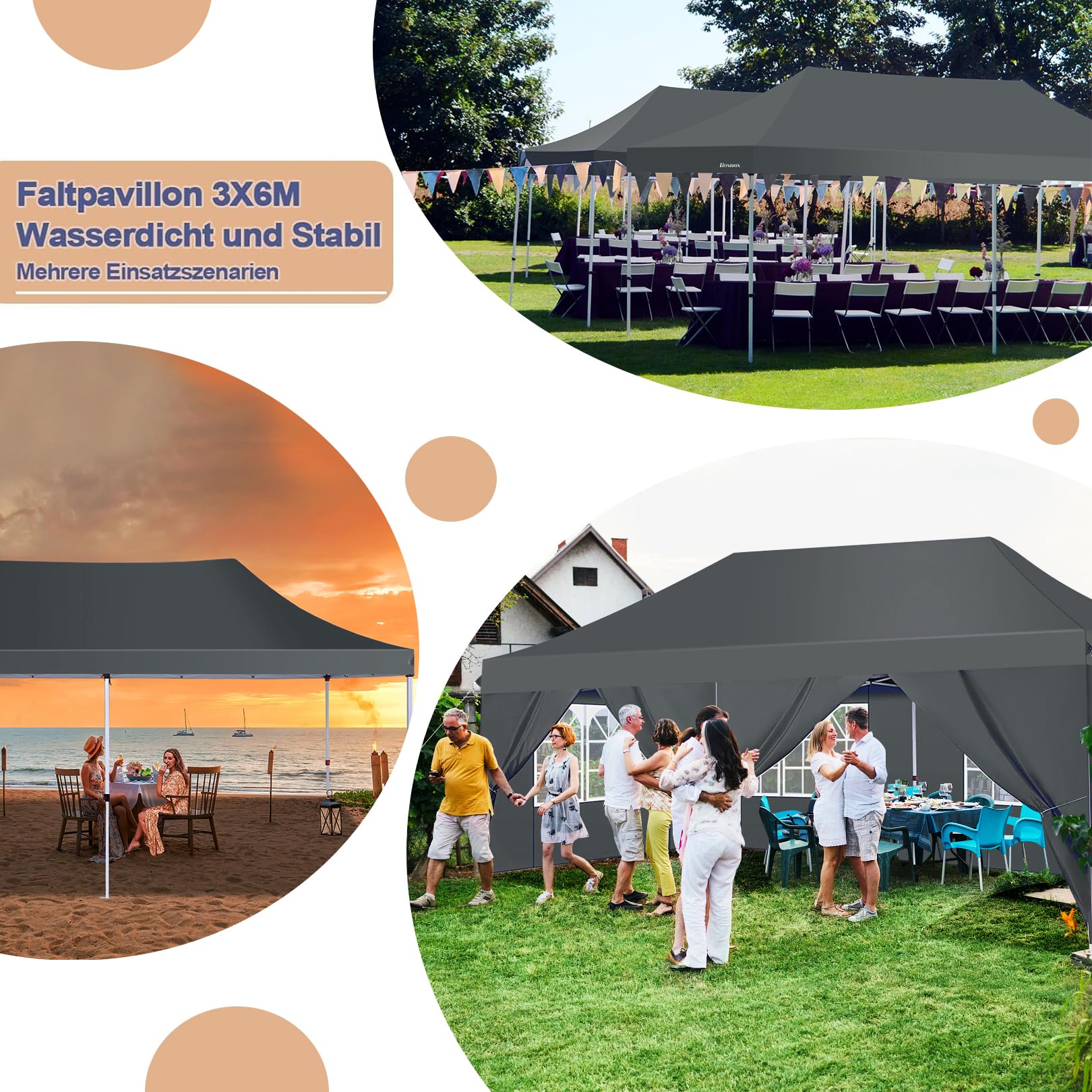 COBIZI Faltpavillon 3X6m Wasserdicht Stabil Pavillon 3x6m, Partyzelt Faltbar Anti-UV mit 6 Seitenwänden, Gartenpavillon für Hochzeiten, Freien, Garten | 3 Höhen, Sandsäcke, Upgrade-Hochdach und Tragetasche, Gartenpavillon Partyzelt für Garten, Party, Fest