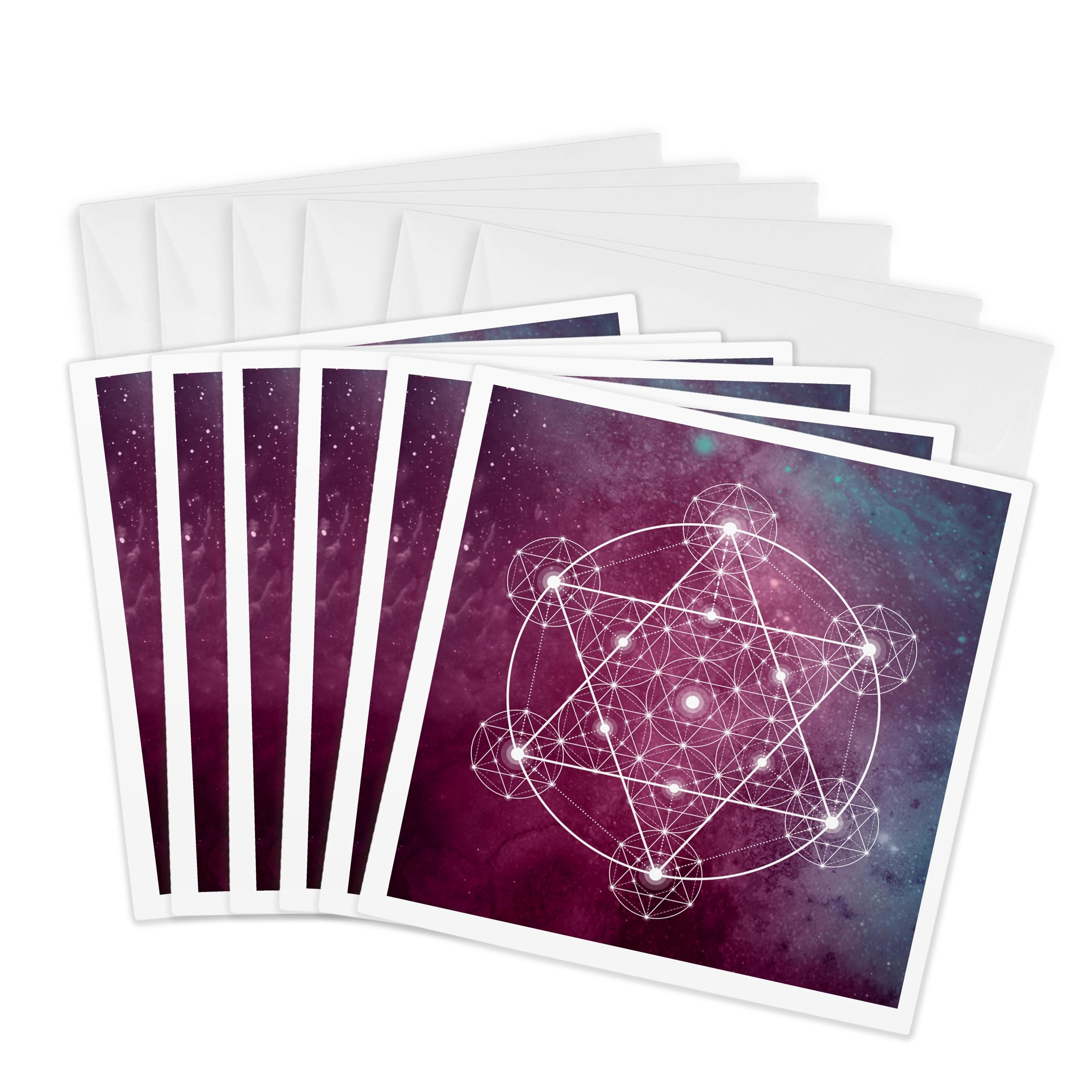 3dRose gc_254901_1 6 x 6-Inch "Sacred Star Geometry on a Purple and Blue Teal Background" Greeting Card (Pack of 6)