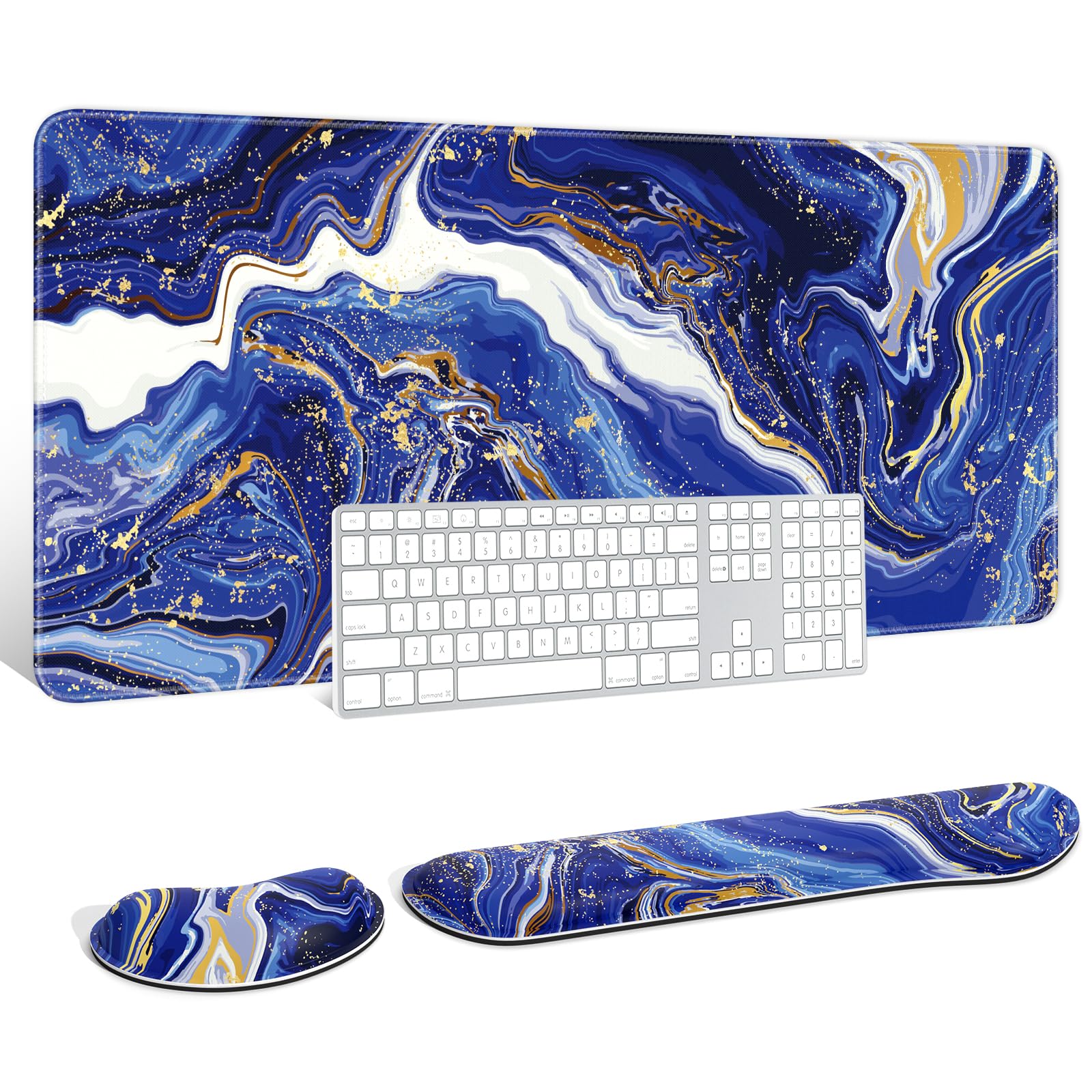 Auhoahsil Large Mouse Pad with Wrist Rests for Keyboard & Mouse, Thick Soft Ergonomic Memory Foam Wrist Supports, Big & Long Desk Mat 35.5 x 15.7 in,