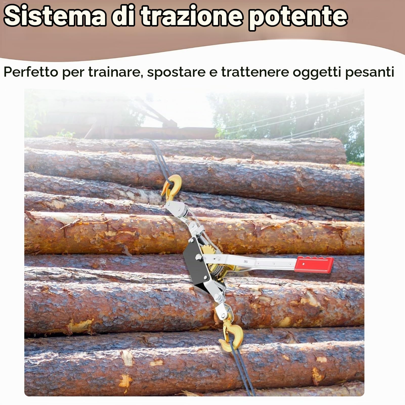 Paranco a Fune a Leva Manuale, Cricchetto a Fune con Doppio Gancio, Argano Manuale a Cricchetto per Costruzioni e Autostrade