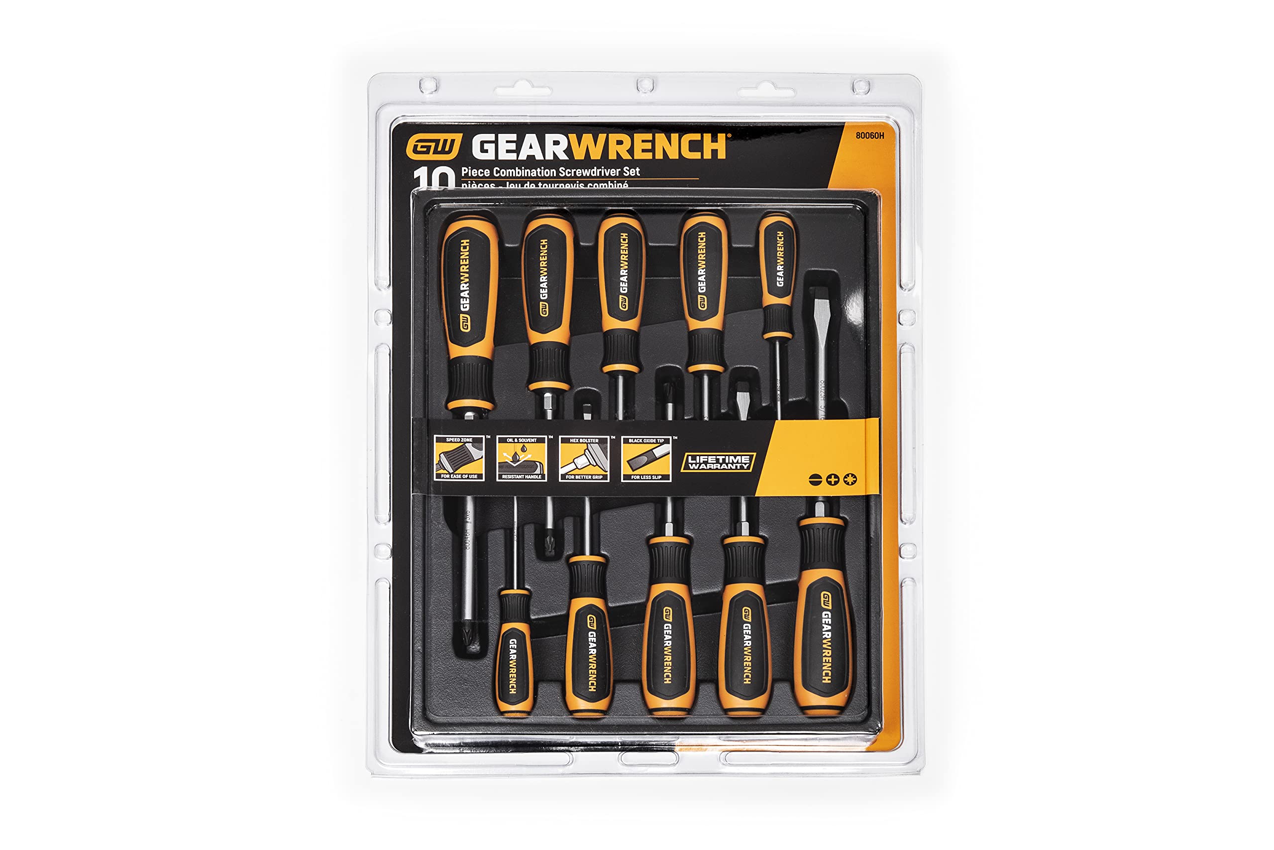 GEARWRENCH Juego de 10 destornilladores Phillips/ranurados/Pozidriv de doble material - 80060H