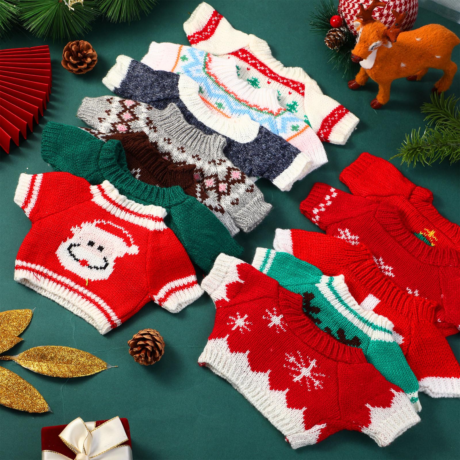 Mixweer 12 Pcs Ferret Clothes Hamster Sweater Christmas Guinea Pig Clothes Bunny Costume Knitted Sweatshirt for Warm Winter Christmas Vest Clothing Ferret Accessories Small Animal Outfit - Image 4