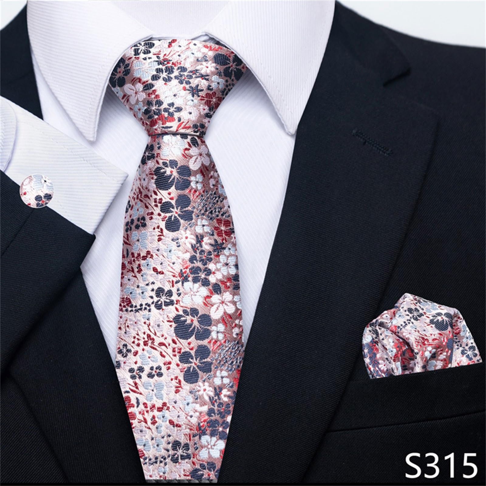 Herren Krawatte Herren Krawatte Set Einstecktuch Manschettenknöpfe Hochzeit Formell Business Party, D, One Size