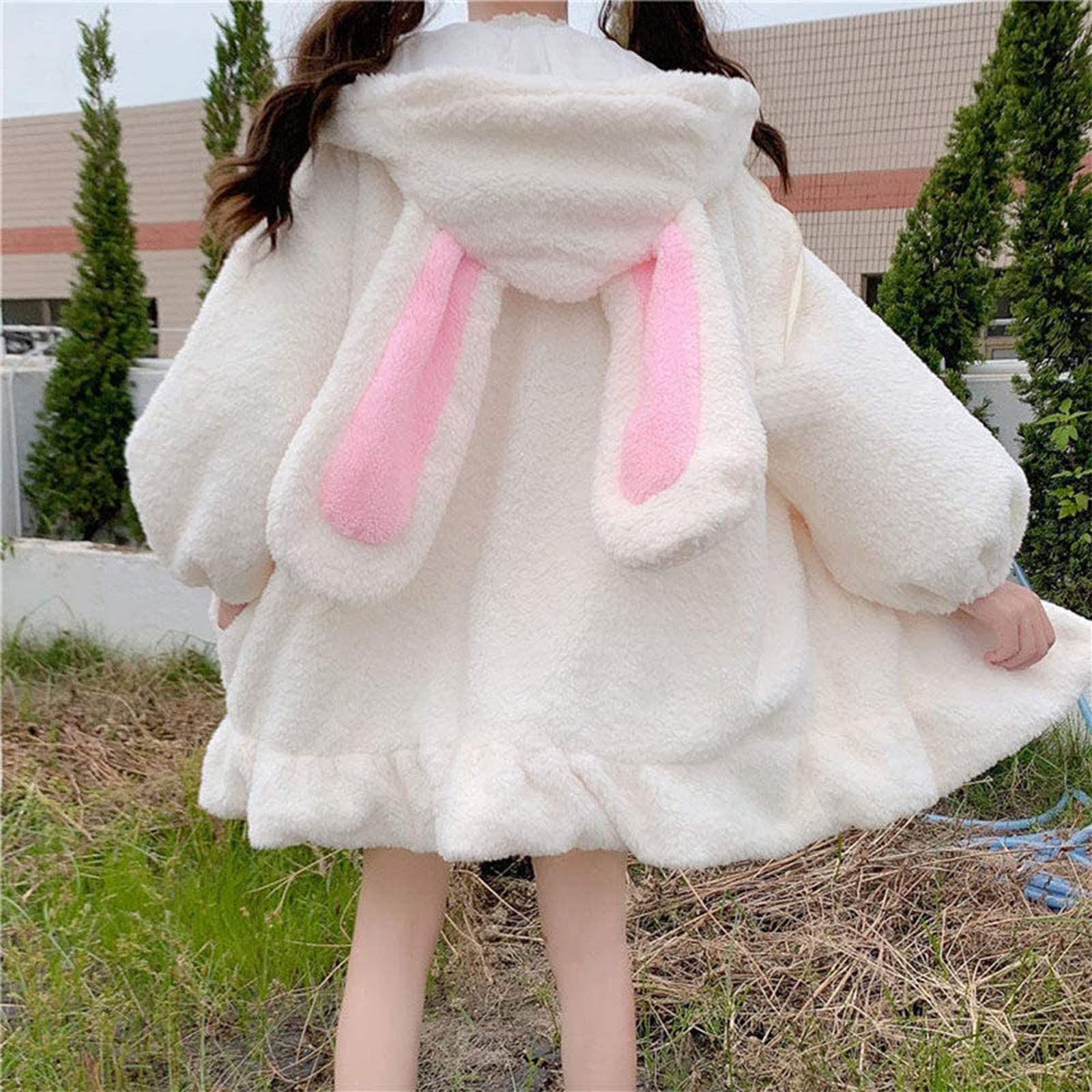 Hasenpullover mit Ohren, niedlich, mit Hasenohren, Kapuze, Ohren, Schwanz, durchgehender Reißverschluss, Baumwoll-Kapuzenpullover für Damen, Tier, Hasenohren, Hasenohren, Kapuzenpullover, niedlicher